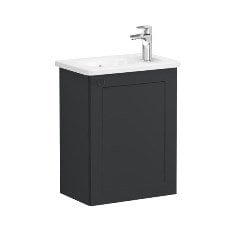 Vitra Root Classic 68628 Lavabo Dolabı, Kapaklı, 45 Cm, Kompakt, Sağdan Armatür Delikli, Mat Grafit, Yuvarlak Lavabolu, Sağ